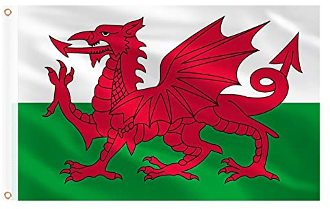 AhfuLife Welsh Flag 5ft x 3ft for St.David's Day Decorations, 1Pcs Large Wales Dragon Flag Double Side with Brass Eyelets for Rugby Football World Cup Garden Street Party Accessories
