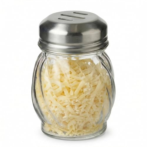 TOPKITCHEN 6 Ounce Glass Swirl Cheese Shaker, Crushed Red Pepper Shaker with Stainless Steel Slotted Lid