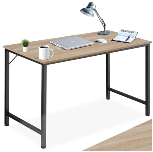 tectake® Table de Bureau Design Industriel en Bois MDF & Acier Bureau Ergonomique 140 x 60 x75,5 cm Bureaux Informatique Bureaux Ordinateur Teletravail - Bois Clair Industriel Chêne Sonoma