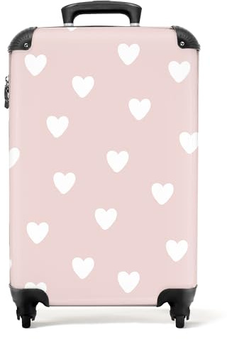 NoBoringSuitcases.com® Kinderkoffer Koffer Mädchen Trolley Handgepäck Hartschalenkoffer Herzen Klein Geschenk - Kinder - Muster - Pink - Herzen -, Koffer klein 55x40x20