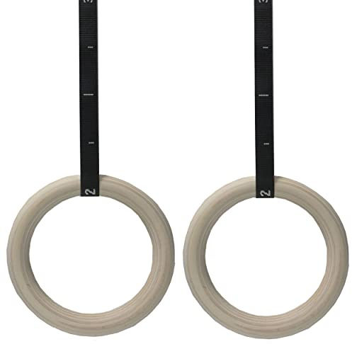 VLFit Olympiska gymnastikringar i trä – 32 mm/28 mm diameter – olympiska gymringar för hemmagym och fitness – perfekt för din muskelbyggnad, magträning och styrketräning (32 mm numrerad rem) (28mm)