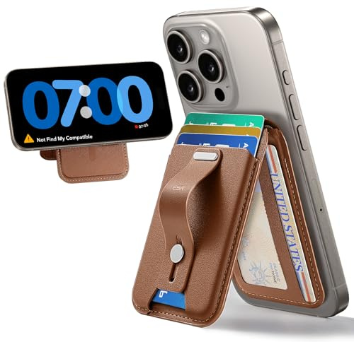 ESR Portafoglio per MagSafe, RFID Blocco, Conserva 5 carte, Supporto Regolabile, Presa sicura con Passante per le dita, per iPhone Serie 17e/17/16/15/14/13/12 e Alcuni Dispositivi Samsung, Marrone