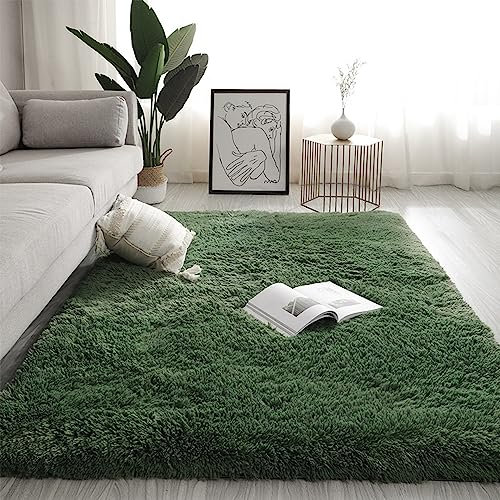 Swsen Teppich Wohnzimmer Waschbar - Shaggy Teppiche Flauschig Anti-Rutsch Unterseite - Moderner Carpet Ultra Weich Hochflor Langflor Teppiche 140 x 200CM, Dunkelgrün
