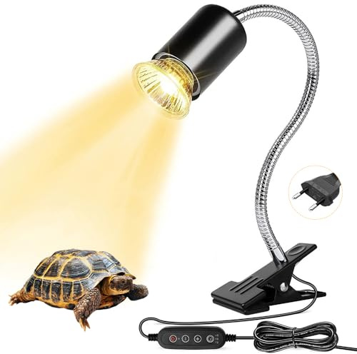 KBIBCK Lámpara Calefactora para Tortugas, Lámpara para Terrario de Reptiles UVA, UVB, Lámpara para Terrario E27, Lámpara para Tortuga de 25W, 50W con Clip y Clip de Abrazadera Giratoria de 360° para T