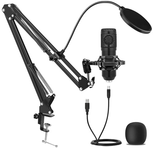 GUHUS USB Condenser Microphone,Computer PC Microphone Kit with Adjustable Boom Arm Stand Shock Mount for YouTube Vocal Gaming Streaming