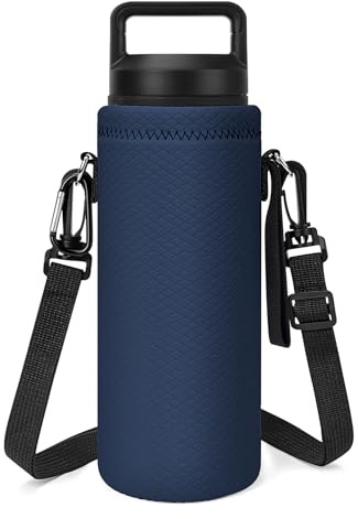 Linkidea-Wasserflaschenhalter-Gurt, kompatibel mit YETI Rambler Bottle 26oz, Yonder Bottle 1L/34oz, isolierte Neopren-Wasserflaschen-Tragetasche mit Handschlaufe (Marineblau)