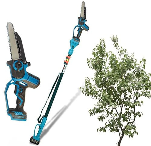 WEIMILOR Motosierras eléctricas 2 en 1 para podar árboles, Mini Motosierra inalámbrica de 6 Pulgadas con pértiga de extensión, Motosierra a batería, podadora de Ramas de árboles
