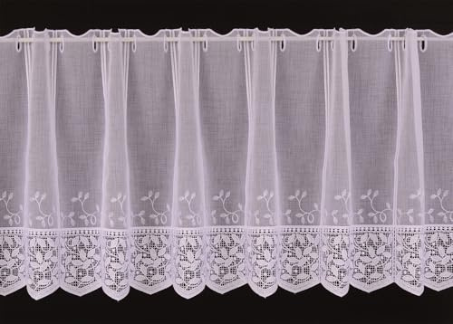 Gardiner, kranytterligare fönstergardin, glansgarn, broderad, 45 x 150 cm H/B vit, bistrogardin, kök, 1-pack