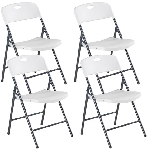 DUMOS 4 Pack Folding Chairs Heavy Duty with Ergonomic Back - Plastic Stackable Portable Dining Chiars Set, for Home and Office, Conference, Wedding, Party, Patio, Garden, for Indoor Outdoor, White