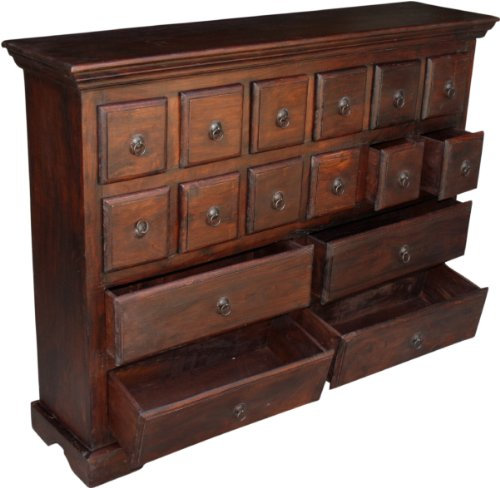 GURU SHOP Kolonialstil-Apothekerschrank, Schubfachschrank - R532, Braun, 98x128x30 cm, Kommoden & Sideboards