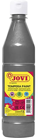 Jovi - Gouache liquide, bouteille de 500ml, Couleur argent, Peinture à base d'ingrédients naturels, Facile à laver, Sans gluten, Idéal pour l'école (50637)