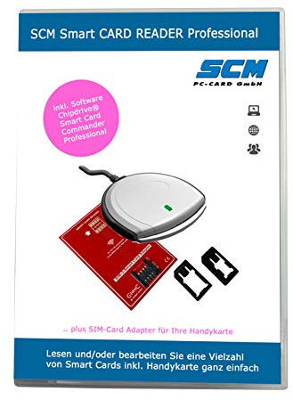 SCM Smart Card Reader Professional - Kartenleser Plus Software zum Lesen diverser Smart Cards/Handy SIM Leser inkl. Adpater Mini Micro Nano SIM