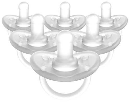 Evenflo Feeding Balance Plus Stage 1 Cylindrical Baby, Newborn and Infant Pacifier - Developed with Pediatric Feeding Specialists - 0 to 6 Months - Clear - (Pack of 6)