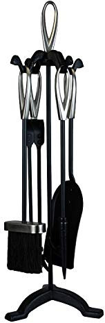 Clarendon Prestige 5PC Black Fireplace Companion Set: Broom, Shovel, Tongs & Poker with Stand - 61cm Height