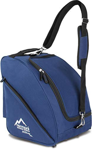 Skischuhtasche - Tasche für Skistiefel, 3 Equipmentseitentaschen und mit integriertem Adressfeld und gepolstertem Schultergurt Farbe Navy