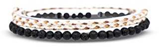 Made by Nami 2-Pack Surfararmband för Dam & Herr – 100% Vattentåliga & Handgjorda – Bohemiskt Tygarmband med Pärlor – Sommar Smycken (Beige Tyg & Lavasten)