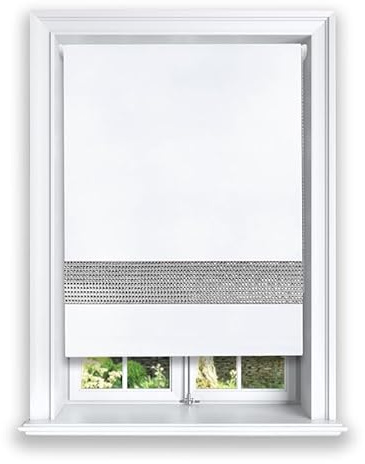Lister Cartwright Diamante Roller Blinds For Windows - 90 x 165 CM - Easy to Fit Blackout Roller Blinds with Child Safety Included - White Color