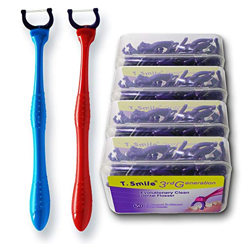 TeeSmile - Filo interdentale evolutivo per pulizia evolutiva, 200 testine di ricarica a 2 fili stretti + 2 manici lunghi