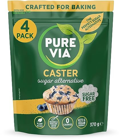 Pure Via Baker’s Secret Caster Sugar Alternative – Plant Based, Keto and Vegan Friendly Sweetener with Acacia Gum - 370G (Pack of 4)
