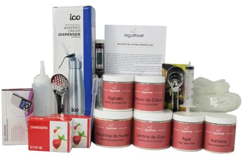 Kit Cocina Molecular Premium con Sifón 0,5 L, Texturas y Utensilios para Espumas, Aires, Esferificación y Gelificación en Casa