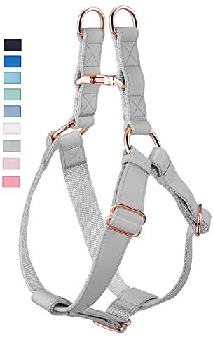 Hundegeschirr aus weichem Leder, kein Ziehen, verstellbares Hundegeschirr mit rotgoldener Metallschnalle, Freedom Nylon-Hundehalfter, Westen für kleine, mittelgroße und große Hunde, S, Grau
