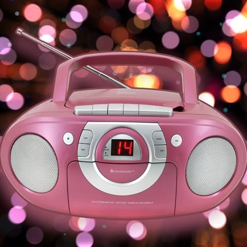 Soundmaster SCD5100PI Radio Kassettenspieler mit CD-Player Stereo Sound System Boombox pink