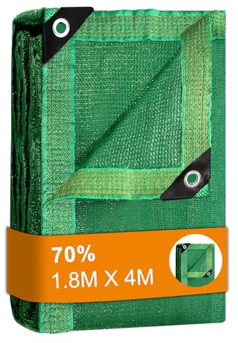 BeGrit Garten Schattierungsnetz 1,8m x 4m Gewächshaus Schattiernetz Sonnensegel 70% Schattennetz mit Ösen Pflanze Sonnenschutz Grün Sonnenschutznetz für Gemüsegarten Blumen Scheune Außen Hof Dach
