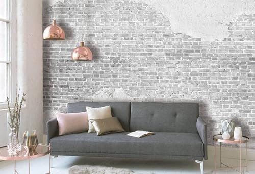 WTD - Carta da parati murata in pietra effetto mattone, stile industriale, 3,50 x 2,55 m, colore: grigio e bianco