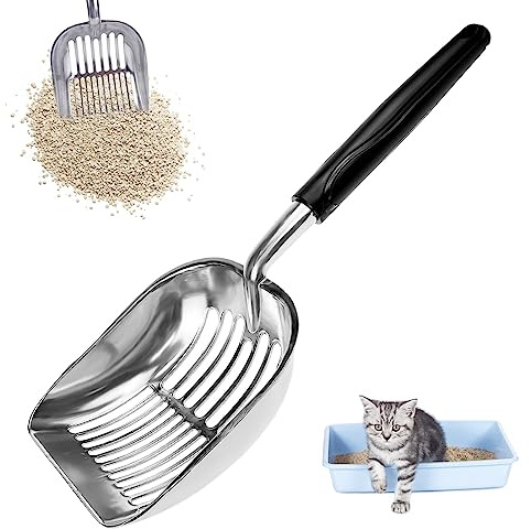 GmeDhc Cat Litter Scoop, Metal Litter Scoop, Metal Litter Scooper for Cats, Aluminum Cat Litter Shovel, Metal Cat Litter Sifter with Deep Shovel and Ergonomic Long Handle, Non-Stick Pet Litter Scoop