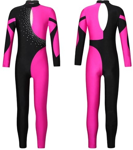 Doomiva Gymnastics Leotards for Girls Dance Unitard Athletic Jumpsuit Long Sleeve Dancing Costume Catsuit 6-16 Years Hot Pink B 11-12 Years
