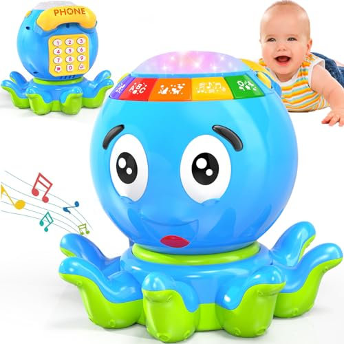 MOONTOY Oktopus Krabbel Baby Spielzeug ab 6 Monate mit Licht & Musik Kinderspielzeug ab 1 2 Jahre Musikalische Geschenk 7 8 9 10 11 12 18 Monate Junge MäDchen