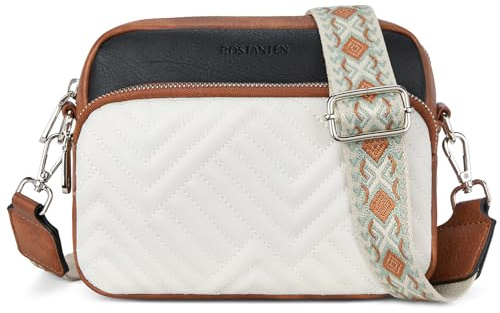 BOSTANTEN Umhängetasche Damen, Klein Handtasche Damen Umhängetasche Crossbody Bag mit Breitem Gurt Handytasche Zum Umhängen Frauen,Beige mit Schwarz