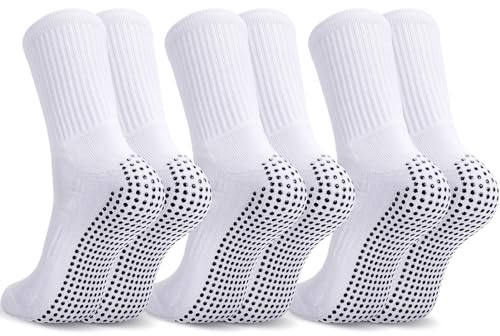 Zuimei 3 Pairs Grip Socks Men, Anti Slip Sport Socks with Rubber for Men & Women, Size 5.5-10