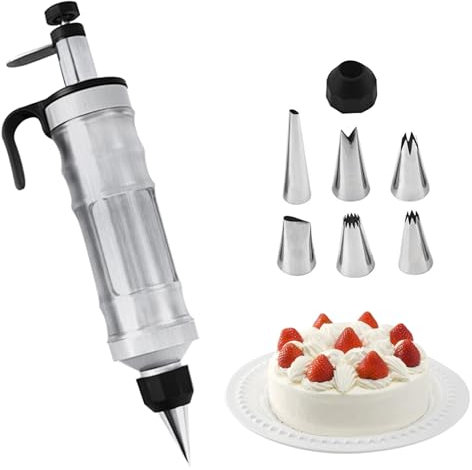 TOATELU Siringa Professionale in Acciaio Inox per Pasticceria Con 6 Beccucci - per Torte, Marmellata, Cupcake, Biscotti - Colore Nero