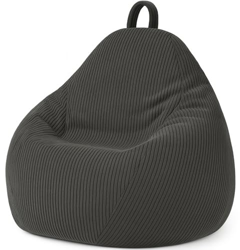 bananair - Pouf Poltrona Sacco in Velluto a Coste Larghe - Imbottitura in Schiuma, Morbido e Confortevole - Fodera Lavabile - Pratico e Facile da Trasportare (120x100 cm, Grigio Scuro)