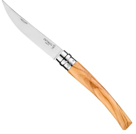 Opinel - N°10 Nomad bordskniv frostad - Poliglace Finish-blad 10 cm rostfritt stål, olivhandtag, viroblock säkerhetsring - tillverkad i Frankrike