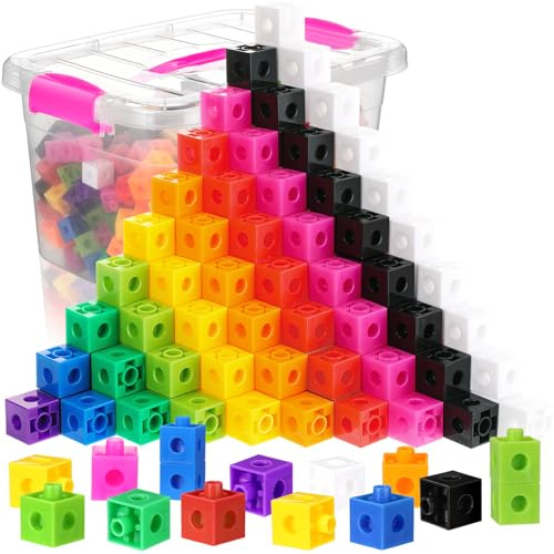 Jenaai 200 Pcs Math Cubes Counting Blocks Linking Connecting Cubes Math Manipulatives with Storage Container Educational Toy for Kids Age 4-8 Kindergarten STEM Activities Preschool(Pink)