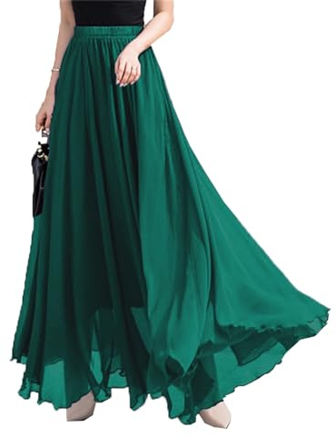 FM2018XSL Gonna Donna Lunga in Chiffon Elastico Vita Estiva Casual Fluido Tulle Boho Gonne da Spiaggia,XL,Verde Passero
