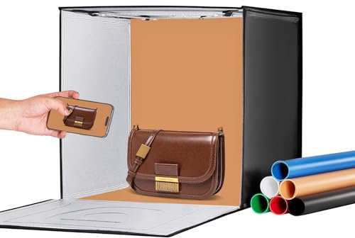 VEVOR Fotobox, 505 x 485 x 495 mm, Lichtzelt 3000–5600 K, Dimmbare 3 Farbtemperaturen, Aufnahmezelt-Set mit 160 LEDs, 6 Hintergründen, Netzteil, weichem Lichttuch, für Produktfotografie