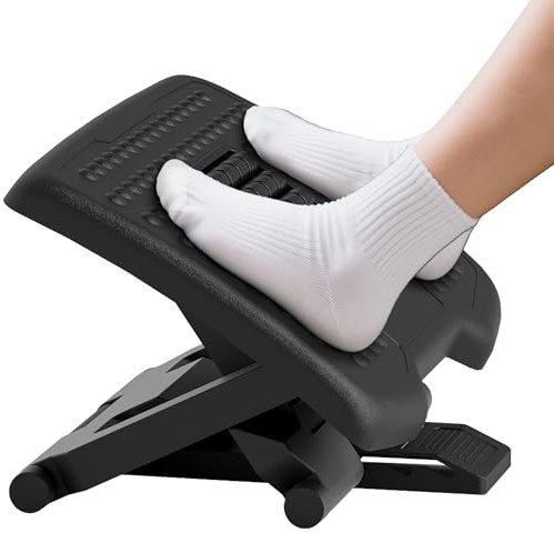 HOMCOM Foot Rest Under Desk with Massage Rollers, Desk Footrest at Work with Adjustable Angle and Height, Ergonomic Non-Slip Foot Stool for Office and Home