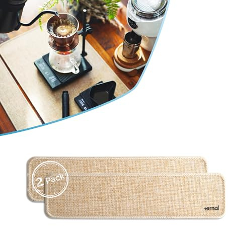 Ternal Harvest Burlap Coffee Bar Mats – (2-Pack) 3x12in Drying Mat with Waterproof Non-Slip Rubber Backing Rustic Fall Décor for Cups, Glasses, Mugs, Dishes & Seasonal Accessories