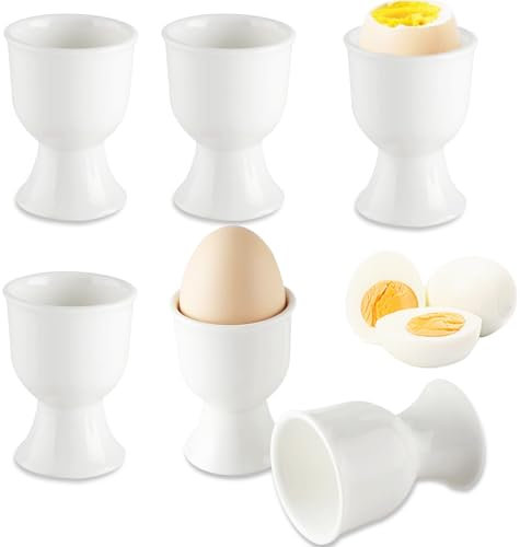 sinzau 6 Stück Eierbecher, EierStänder Porzellan Set, 7 x 5,2 cm Runder Eierbecher, Eierbecher Weiß, Eierhalter Stapelbar, für Jeden Frühstückstisch Hart und Weichgekochten Eiern, Weiß