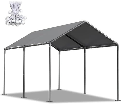 NJIEzhao Carport, 10×20 Carport-Überdachung, tragbares Garagenzelt mit 6 verstärkten Metallstangen und wasserdichter Schattenabdeckung for den Außenbereich (grau) Zeltgarage Garagendachzelt
