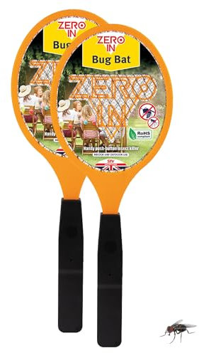 Zero In Bug Bat Electric Fly Swatter - Fly Zapper Racket for Indoor and Outdoor Use - Portable Electric Bug Zapper for Killing Flying Insects - Battery Operated, Twin-Pack (2 Pack)