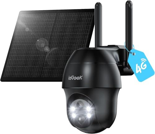 ieGeek Cámara de Seguridad Solar 3G/4G LTE inalámbrica para Exteriores con Tarjeta SIM, PTZ de 360°, Sistemas de cámara CCTV inalámbrica 2K Solar sin WiFi, visión Nocturna a Color|Neutral