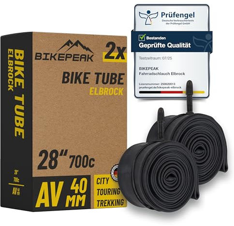 BikePeak 2X Fahrradschlauch City 28 Zoll mit schwarzem Autoventil 40mm - Schlauch AV Schrader Ventil, ETRTO 28/47-622/635, 700C - 2er Set Schläuche Elbrock