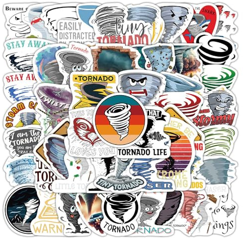 Tornado Stickers 60 Pcs Vinyl Cartoon Weather Sticker for Laptop Water Bottle Skateboard Computer Car Luggage Scrapbook Bike Helmet,Waterproof Funny Cool Storm Decals for Teens Adults Boys