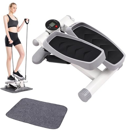 Stairmaster Mini stepper pour la maison, avec 2 bandes de résistance et tapis de sol, monte-escalier avec écran LCD, stepper de swing Up-Down pour l'entraînement des jambes/bras, entraînement à