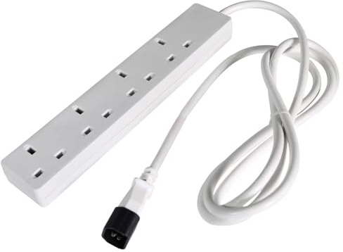 Mercury | 4 Gang Extension Lead UK to IEC C14 | 2m Cable | 240V 10A | Power Strip with 4 UK Plug Sockets | Wall Mountable | Multi Plug for UPS, Server, IT Rack | IEC60320 & RoHS Compliant | White