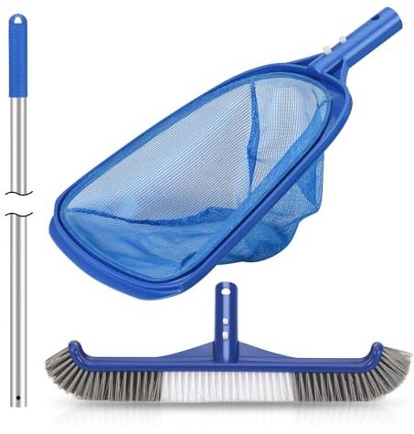 Pool-Reinigungsset, 45,7 cm (18 Zoll) Poolbürstenkopf und Poolkescher mit 152,4 cm Stange, Poolkescher und Poolbürste mit Stange, Poolnetz/5